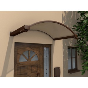 Rundbogenvordach NO 160 in Bronze Braun über einer Haustür. Wetterfest und rostfrei.