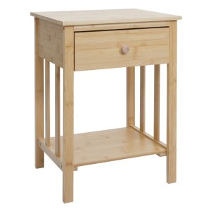 MCW Bambus Nachttisch mit Schublade und offenem Fach. Helle Holzmaserung, schlichtes Design für Schlafzimmer.