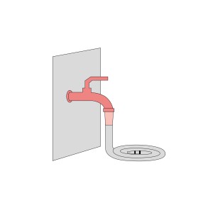 Kugelauslaufventil mit Schlauchanschluss an Kaltwasser-Zapfstelle für Garten, Küche, Keller.