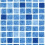 Detailansicht der blauen Mosaikfolie für Weka Holzpool, quadratische Fliesen in verschiedenen Blautönen.