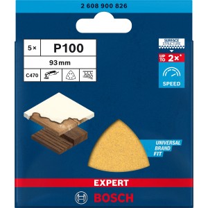 Bosch Expert Schleifblätter C470, 93x93mm, K100, 5 Stück, für Deltaschleifer.