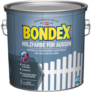 Dose Bondex Holzfarbe für Außen, Weiß seidenmatt, 2,5L. Wetterschutzfarbe für Holz.