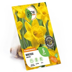 Verpackung GROW by OBI Narzisse Carlton, gelbe großkronige Blumenzwiebeln, 5 Stück.