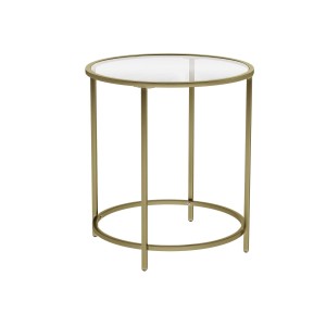 Vasagle Beistelltisch mit Hartglasplatte, Ø 50 cm, goldfarbenes Metallgestell.