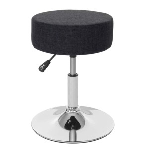 Dunkelgrauer MCW Hocker C22 mit Textilbezug und verchromtem Metallfuß.
