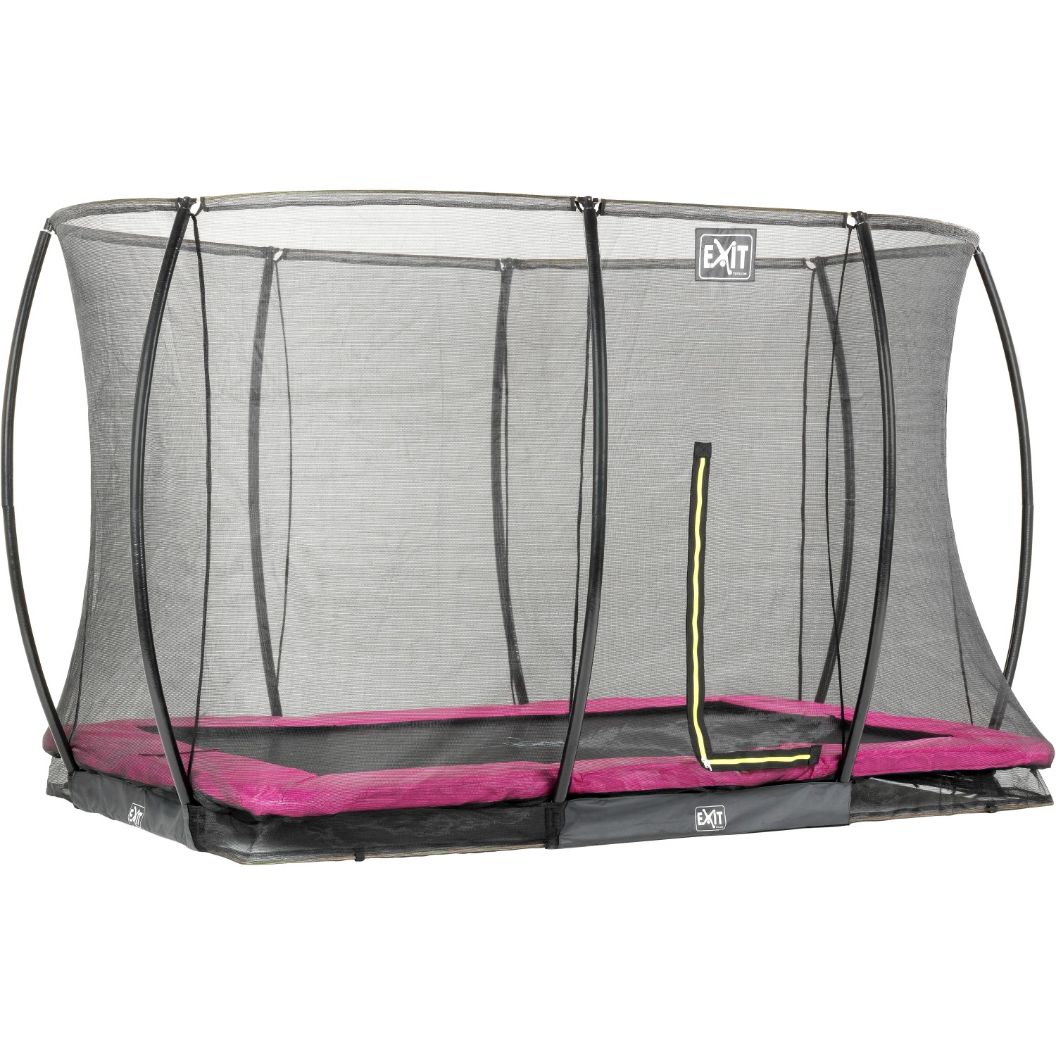 Rechteckiges EXIT Silhouette Bodentrampolin 214x305 cm mit Sicherheitsnetz in Rosa.
