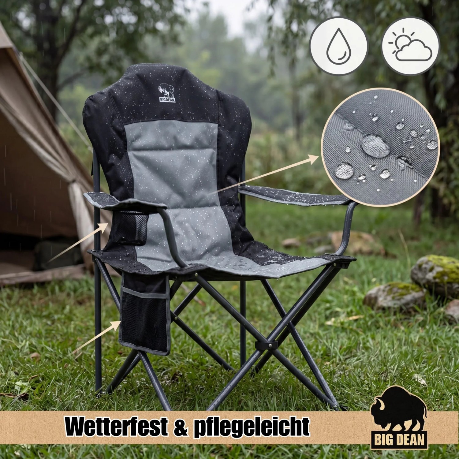 BigDean 2 Stück Luxus Campingstuhl Faltbar 160 KG Belastbar Ultragroß Hochlehner Bequem Gepolstert Klappstuhl Camping Garten Balkon Strand Camping kaufen bei OBI