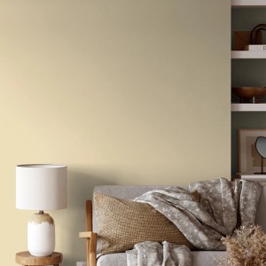 Wand in Buttermilk-Gelb mit V&CO Premium-Innenfarbe Dead Flat Matt, 2,5 l. Wohnraum-Szene.