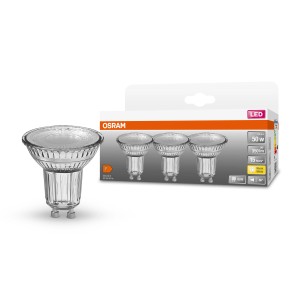 Osram GU10 LED-Leuchtmittel, 4,3 W, warmweiß, 3er-Set. LED Lampe für Wohnräume.