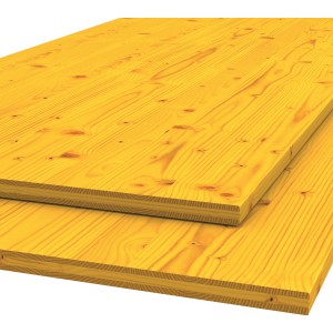 Gelbe 3-Schicht Schaltafel aus Fichte/Tanne, 27x500x3000 mm, für den Einsatz im Baugewerbe.