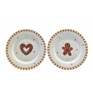 Boltze Teller Ginger Rund 20,5 cm x 20,5 cm x 2 cm Grau-Weiß 2-fach sortiert