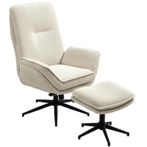 HOMCOM Relaxsessel mit Hocker mit Liegefunktion für Wohnzimmer Schlafzimmer Beige