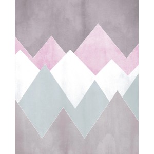 Komar Wandbild Sunrise Mountain Gentle, 40x50 cm, mit stilisiertem Bergmotiv in Pastellfarben.