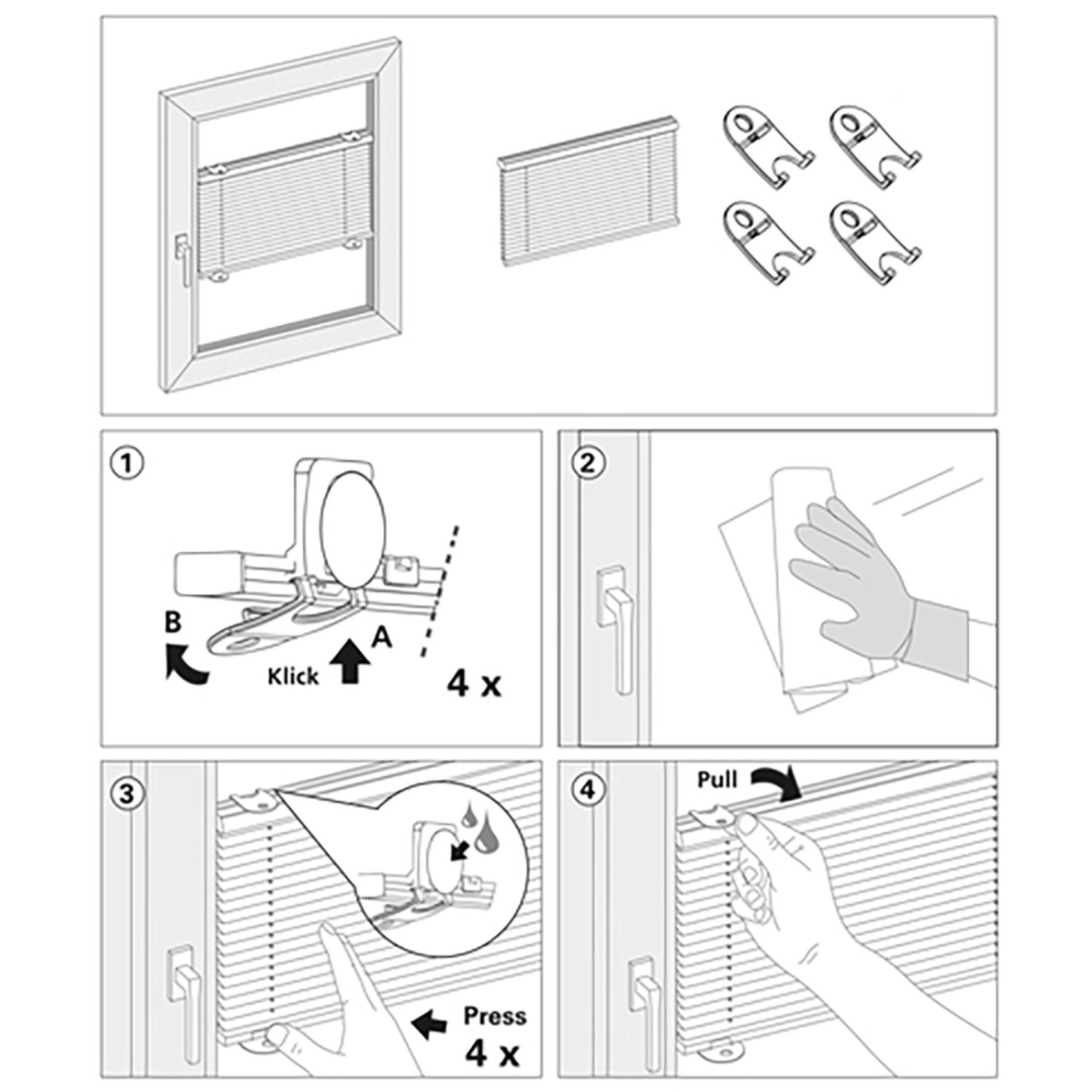 Montageanleitung für Gardinia Plissee Solo 70x130 cm in Creme, ohne Bohren.