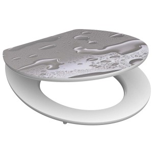 Schütte WC-Sitz Grey Steel mit Absenkautomatik, Holzkern, Wassertropfen-Design.