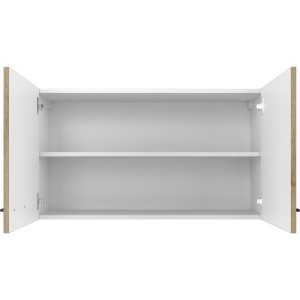 Flex-Well Oberschrank Cara, 100 cm, Artisan Eiche Nachbildung, offene Türen, Innenansicht mit Einlegeboden.