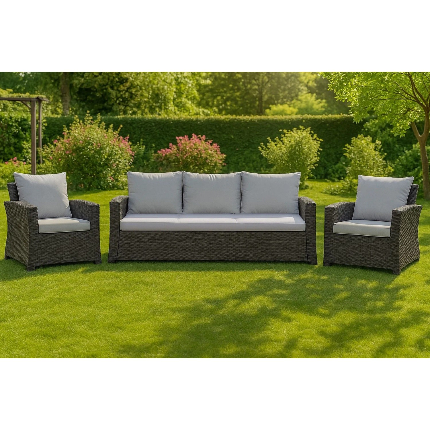 Graues 1-tlg. Gartenkissen Set für 3-Sitzer Polyrattan Sofa, 180x60x50 cm, für mehr Komfort im Garten.