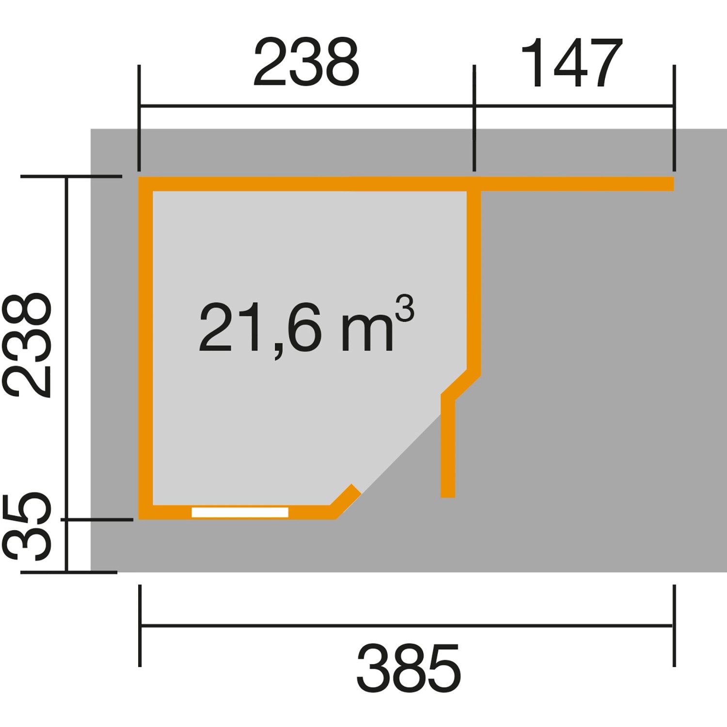 Grundriss Holz-Gartenhaus Flachdach, 442x278 cm, mit Maßangaben und Angabe der Fläche.