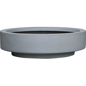 Graue, runde Pflanzschale aus Fiberglas, Ø 36 cm, mit matter Oberfläche. Ideal für den Innen- und Außenbereich.