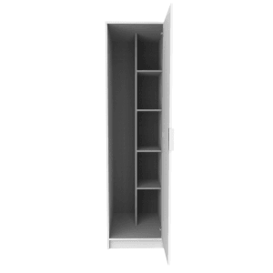 Offener, weißer Fackelmann Putzschrank (50cm) mit 4 Böden. Bad-Hochschrank für mehr Stauraum.
