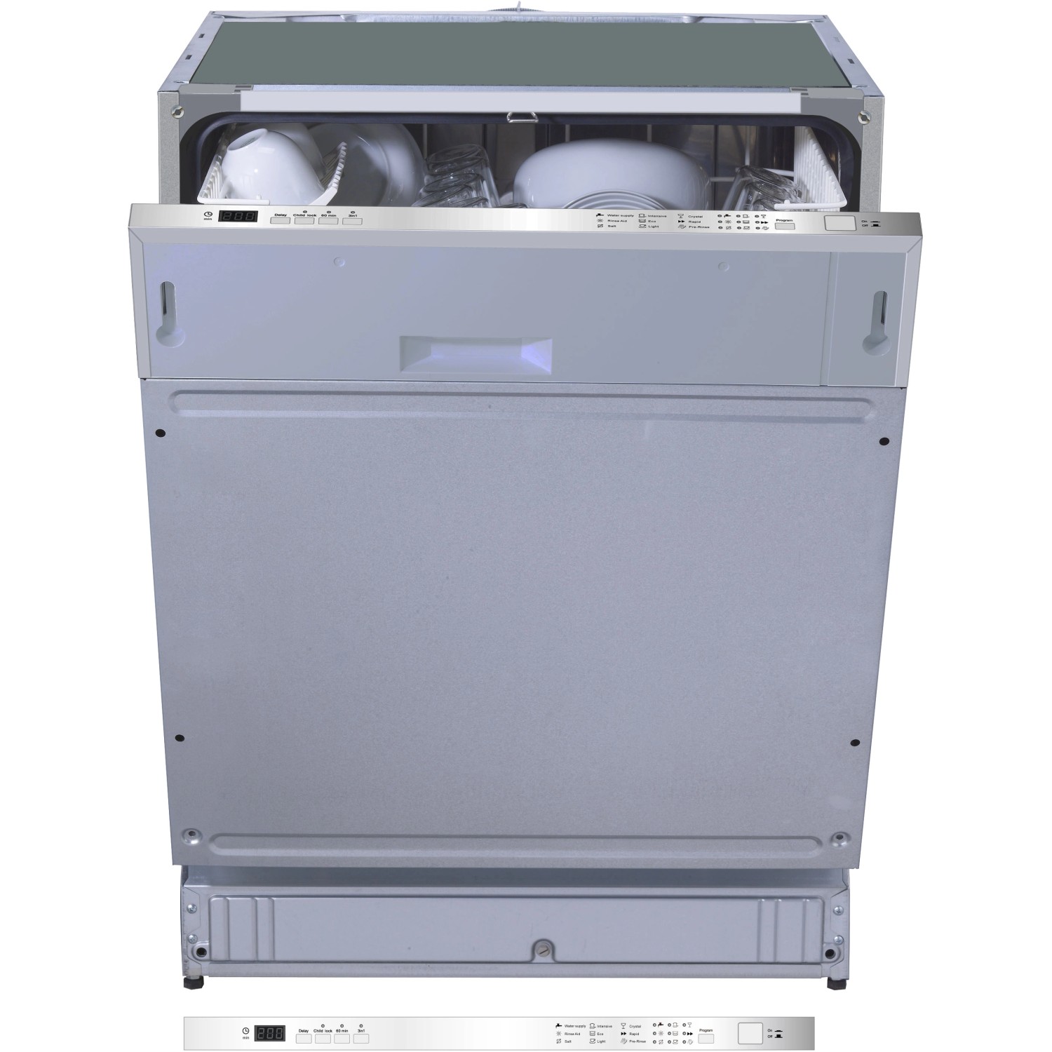 Offener, vollintegrierter Geschirrspüler als Teil des Flex-Well Küchengeräte-Sets.