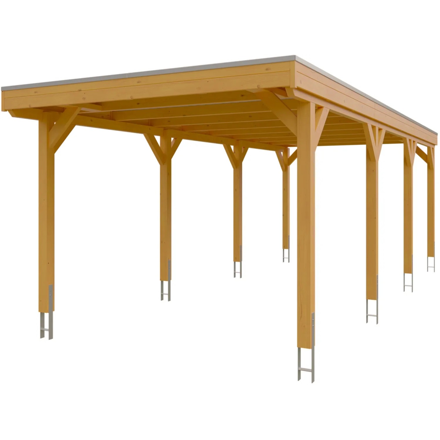 Skan Holz Carport Grunewald mit Aluminiumdach in Eiche Hell, Einzelcarport mit Flachdach.