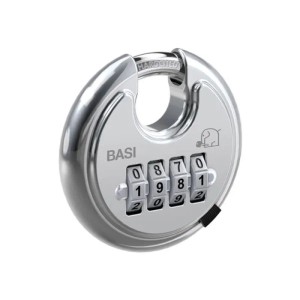 Basi Rundbügel Vorhangschloss mit Zahlencode, 70 mm, Edelstahlgehäuse.