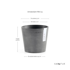 Ecopots Pflanztopf Amsterdam Ø 13 cm x 11 cm Grau