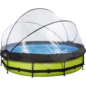 Runder, grüner Stahlrahmen Pool ø 360 cm mit Filterpumpe und transparenter Abdeckung von EXIT.