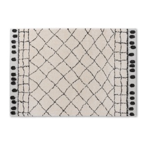 Schöner Wohnen Teppich Winsome, 80x150 cm, weiß mit Rautenmuster und Bordüre.