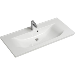 Pelipal Trentino Mineralmarmor Waschbecken, 110 cm, weiß, mit Armatur.