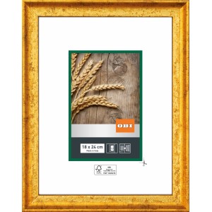 Goldener OBI Holz-Wechselrahmen, 18x24 cm, FSC®-zertifiziert, mit Antik-Struktur.