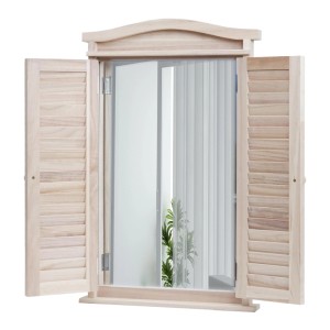 Wandspiegel mit Fensterläden im Shabby-Look, Naturfarben, Holzrahmen, Fensterladenoptik.