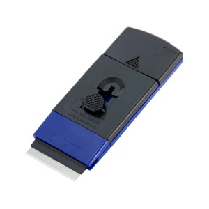 LUX Universalschaber mit 5 Klingen, blau-schwarzes Kunststoffgehäuse, Spachtel für Glas und Ceran.