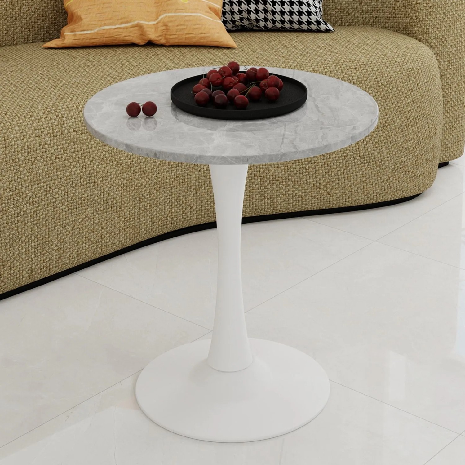 okwish Couchtisch mit Marmor Tischplatte Wohnzimmer Esszimmer 70x70x72cm Weiß Grau_2