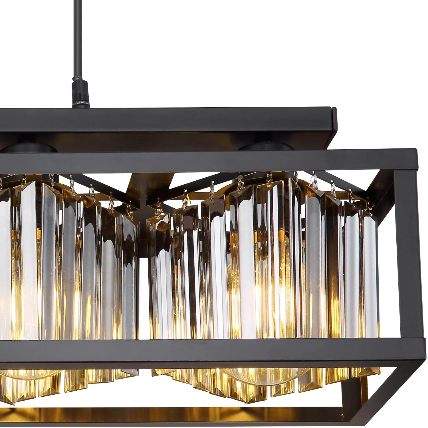 Globo Pendelleuchte Mathilde, 4-flammig, schwarz matt mit rauchfarbenen Glaskristallen.