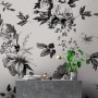 Fototapete Blumen Schwarz-Weiß, florales Muster, 5,00x2,70m, für stilvolle Wandgestaltung.