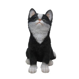 Sitzende Deko-Katze (schwarz-weiß) von Sunny Garden, 20 cm, aus Polyresin.