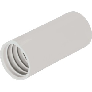 Hellgraue Muffe EN20 für Isolierrohre, aus Kunststoff zur Verbindung von Rohren.