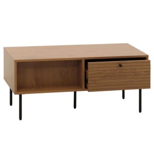 Moderner Couchtisch N78 in Natur mit Schublade und offenem Fach.