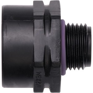 Schwarzer Busching Adapter 30,3 mm x 26,4 mm für Regentonnen und Wasserzapfstellen.