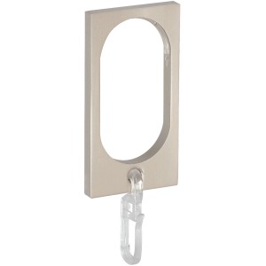Rechteckiger Gardinenring in Edelstahl-Optik (6 cm) mit transparentem Gardinenhaken.