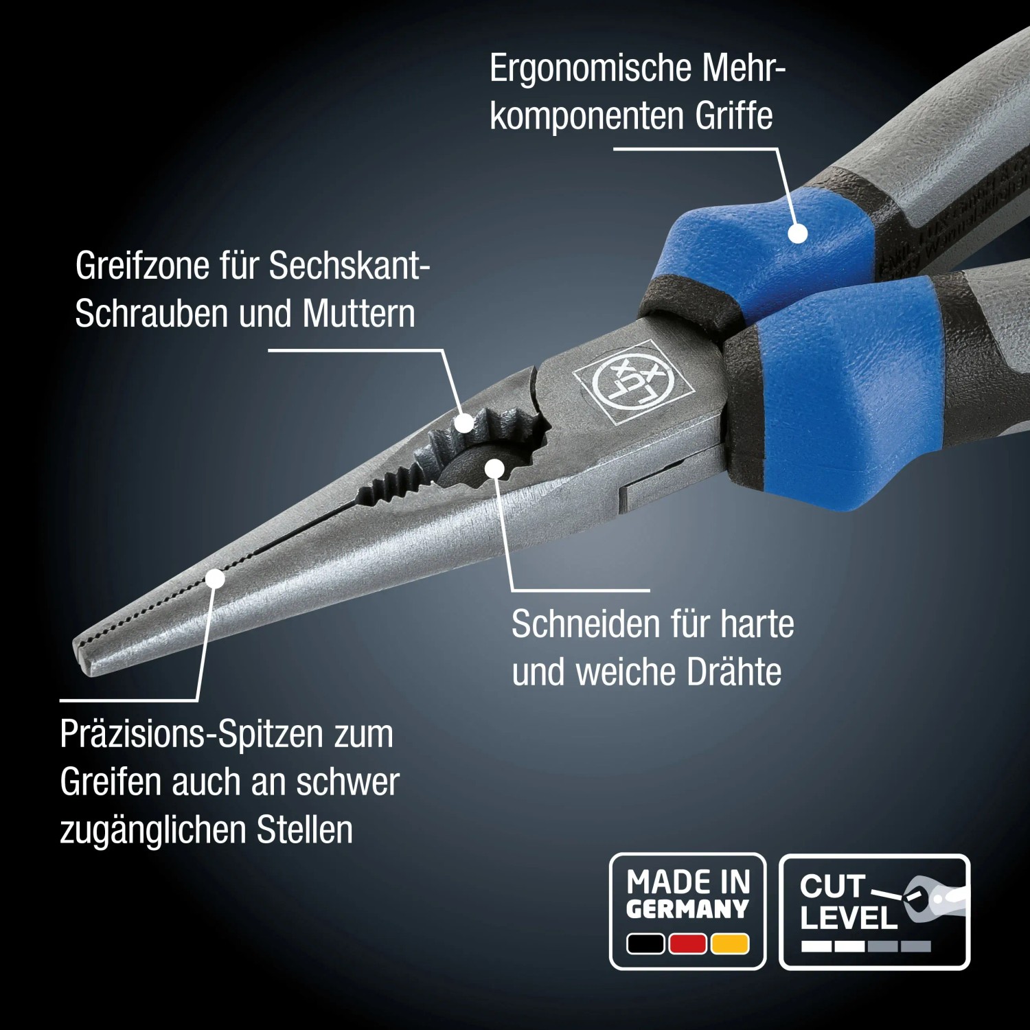 LUX Telefonzange Professional 160 mm mit ergonomischem Griff und Schneide für Drähte.