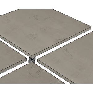 Steingraue Fugenkreuze 15 mm zwischen Terrassenplatten für gleichmäßige Fugen.