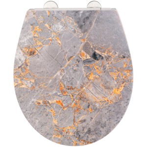 Wenko WC-Sitz Grey Marble aus Duroplast mit Absenkautomatik, graue Marmoroptik.