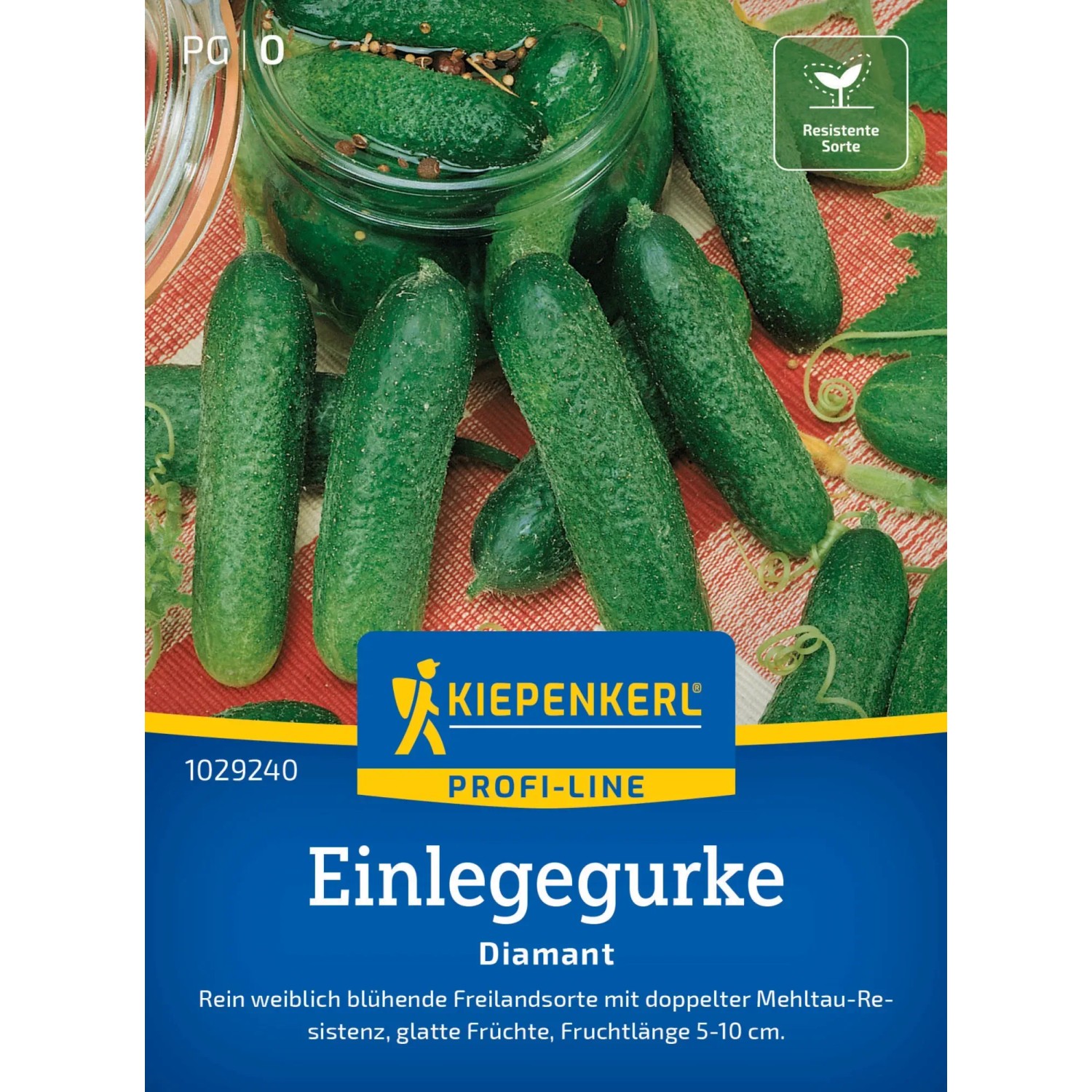 Kiepenkerl Einlegegurken Diamant F1 Samen: Frische, grüne Gurken und Saatgutpackung.