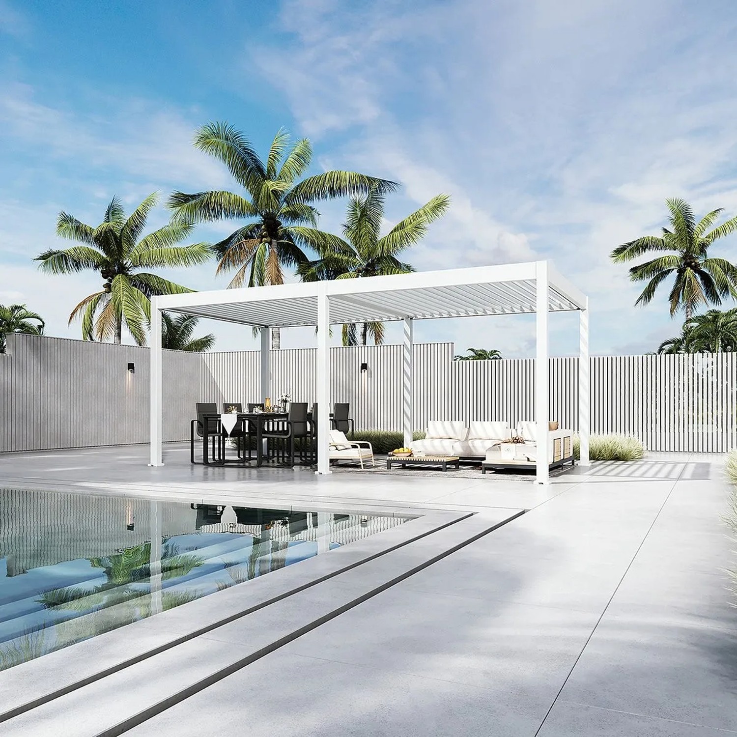 Weide E-Deluxe | elektrische Pergola mit LED | Voll Aluminium | 3 x 6 M | motorisiertes Lamellendach weiß_5