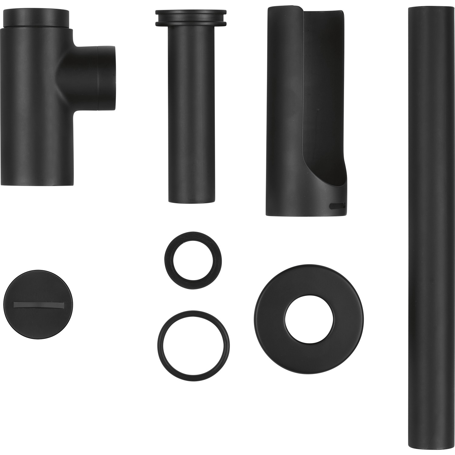 baliv Design-Siphon DS-3420, schwarz-matt, für Waschbecken. Inkl. Rosette, Anschluss- und Tauchrohr.