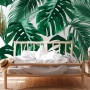 Fototapete mit grünen Palmenblättern im Schlafzimmer, 3,50x2,55m, tropisches Flair.