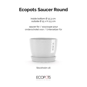 Ecopots Untersetzer Amsterdam, weiß, 15 cm. Für Töpfe im Innen- und Außenbereich.